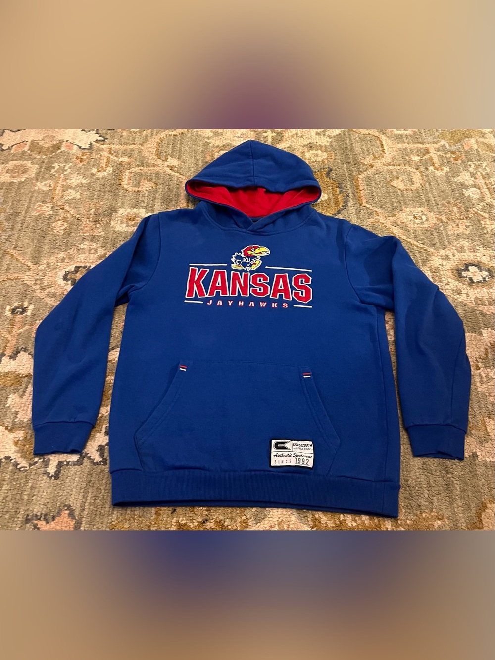 Kansas Jayhawks Colosseum Youth Hoodie Youth Size Large Color Red & Blue